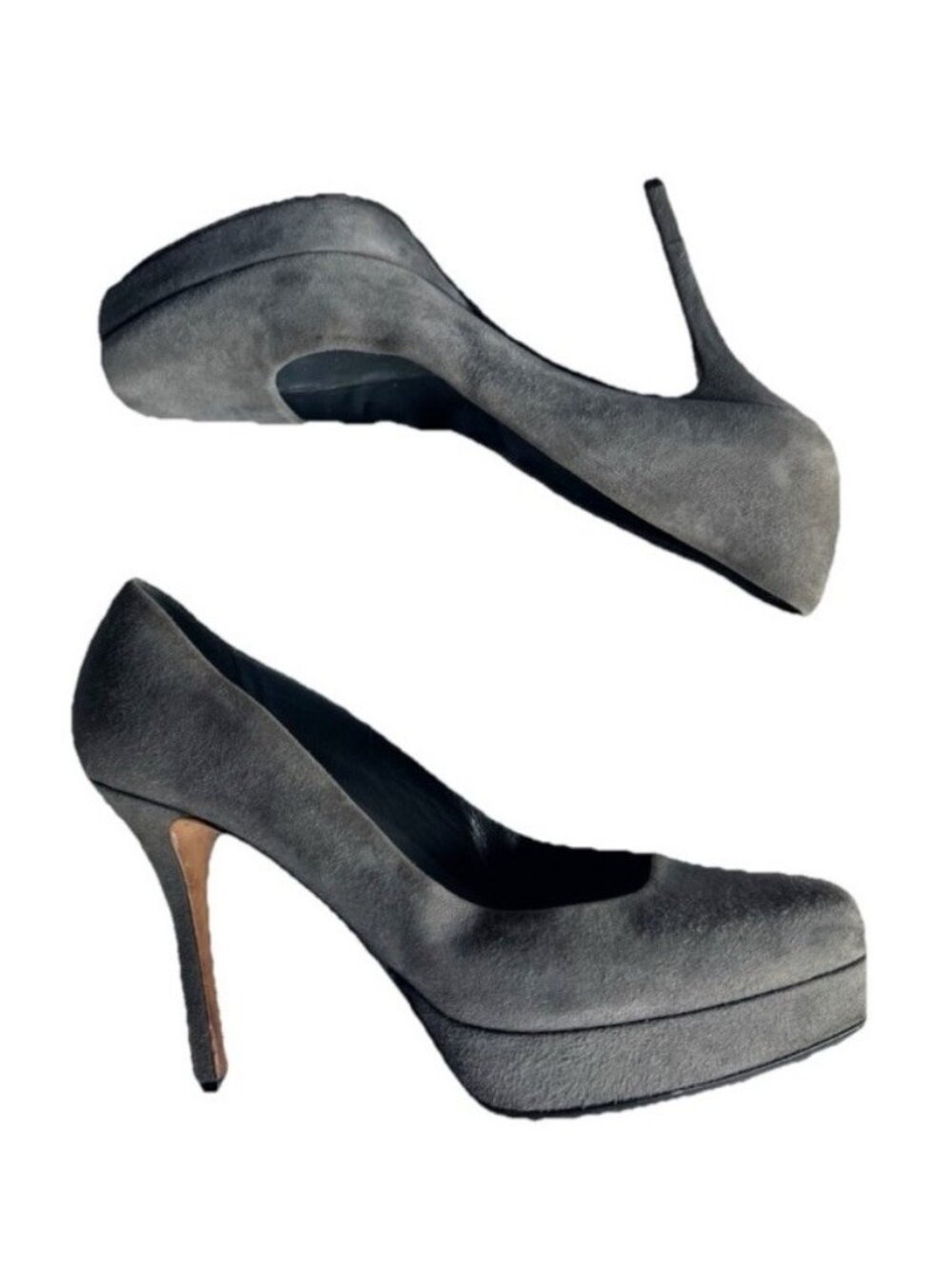 Gucci For Saks 5th Women's Sz 39.5 Gray Suede Square Toe Platform Stiletto Heels - Picture 10 of 13